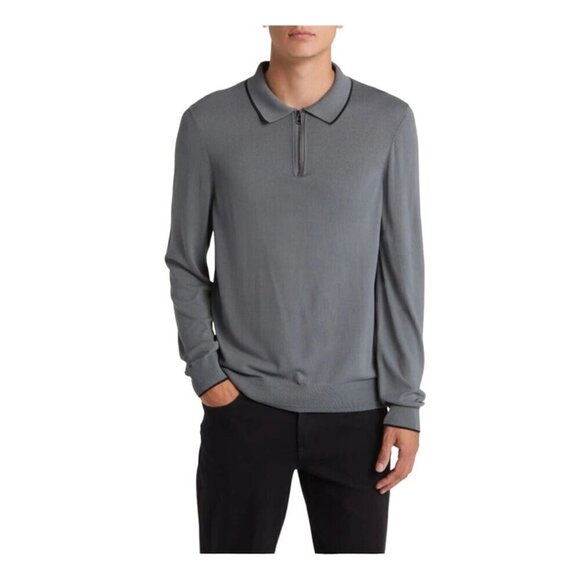 Hugo Boss Luno Long Sleeve Zip Polo Dark Grey Mens Size L - Picture 1 of 8